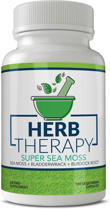 Sea Moss Capsules 100 Pack - Irish Sea Moss With Bladderwrack Powder & Burdock Root Powder - Keto & Alkaline Diet Support - No Fillers Seamoss Raw Supplement