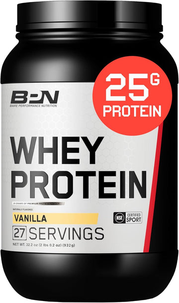 Bare Performance Nutrition, Bpn Whey Protein + Casein Protein Powder Blend, Vanilla, 25G Protein Per Serving Supports Lean Muscle Recovery, 27 Servings, Third Party Tested