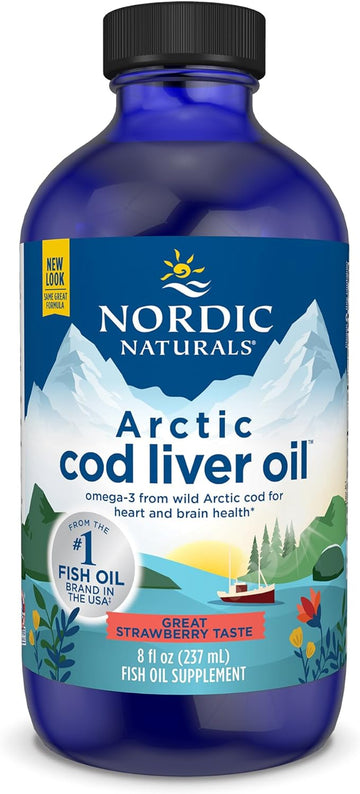 Nordic Naturals Arctic Cod Liver Oil, Strawberry - 8 oz - 1060 mg Total Omega-3s with EPA & DHA - Heart & Brain Health, Healthy Immunity, Overall Wellness - Non-GMO - 48 Servings