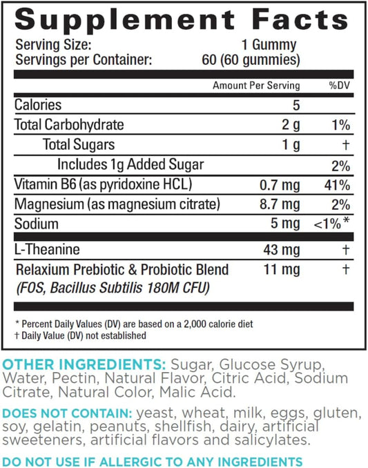 Relaxium Calm Gummy, Developed In The U.S.A., With Vitamin B6, Magnesium, And L-Theanine, One Gummy Per Serving, 60 Gummies