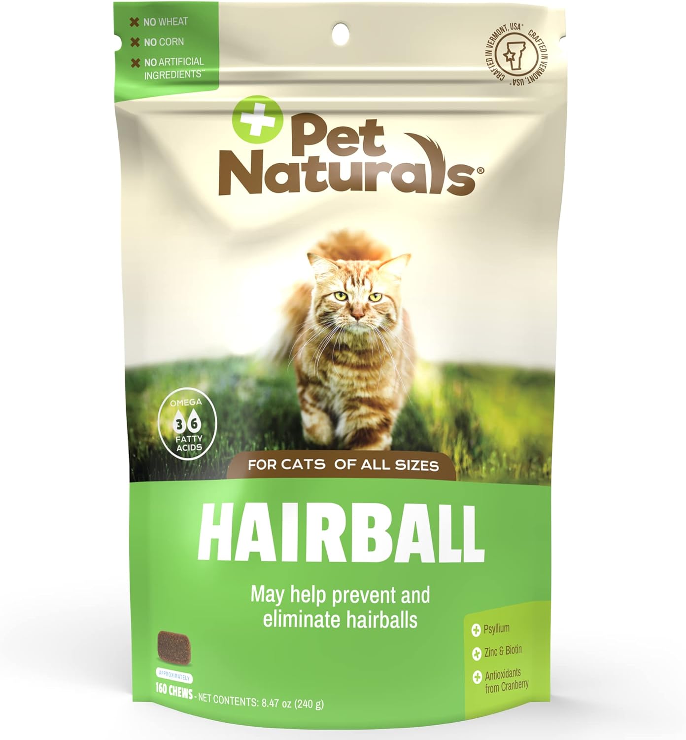 Pet Naturals Hairball For Cats With Omega 3, Chicken Flavor, 160 Chews - Can Help Eliminate Hairballs And Manage Excess Shedding - No Corn Or Wheat