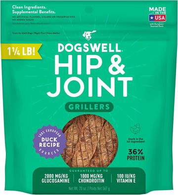 Dogswell 100% Grilled Meat Dog Treats, Made In The Usa With Glucosamine, Chondroitin & New Zealand Green Mussel For Healthy Hips, 20 Oz Duck