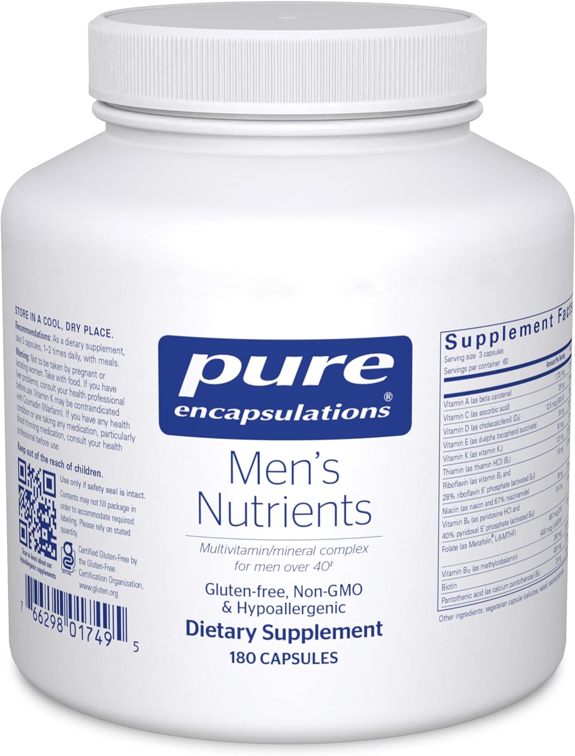 Pure Encapsulations Men'S Nutrients - Multivitamin Mineral Supplement To Support Energy, Endurance & Stamina In Men Over 40* - With Vitamin D, Vitamin C & Trace Minerals - 180 Capsules