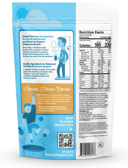 Healthy Height Grow Daily 3 Protein Powder (Vanilla) - Developed By Pediatricians - High In Protein Nutritional Shake - Contains Key Vitamins & Minerals