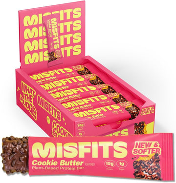 Misfits Vegan Protein Bars, Cookie Butter - Updated Recipe | Low Sugar & Carb, High Fibre Snacks | Pack Of 15