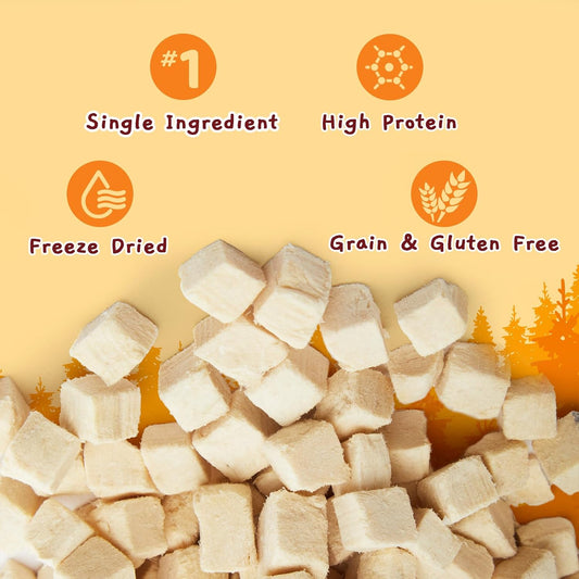 Jungle Calling Freeze Dried Chicken Cat & Dog Treats, Raw Single Ingredient Chicken Bites, High Protein Grain Free Pet Training Treats & Food Topper (Chicken Cubes, 3.2 Oz)