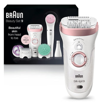 Braun Epilator Silk-Épil 9 9-985, Facial Hair Removal For Women, Hair Removal Device, Shaver, Cordless, Rechargeable, Wet & Dry, Facial Cleansing Brush