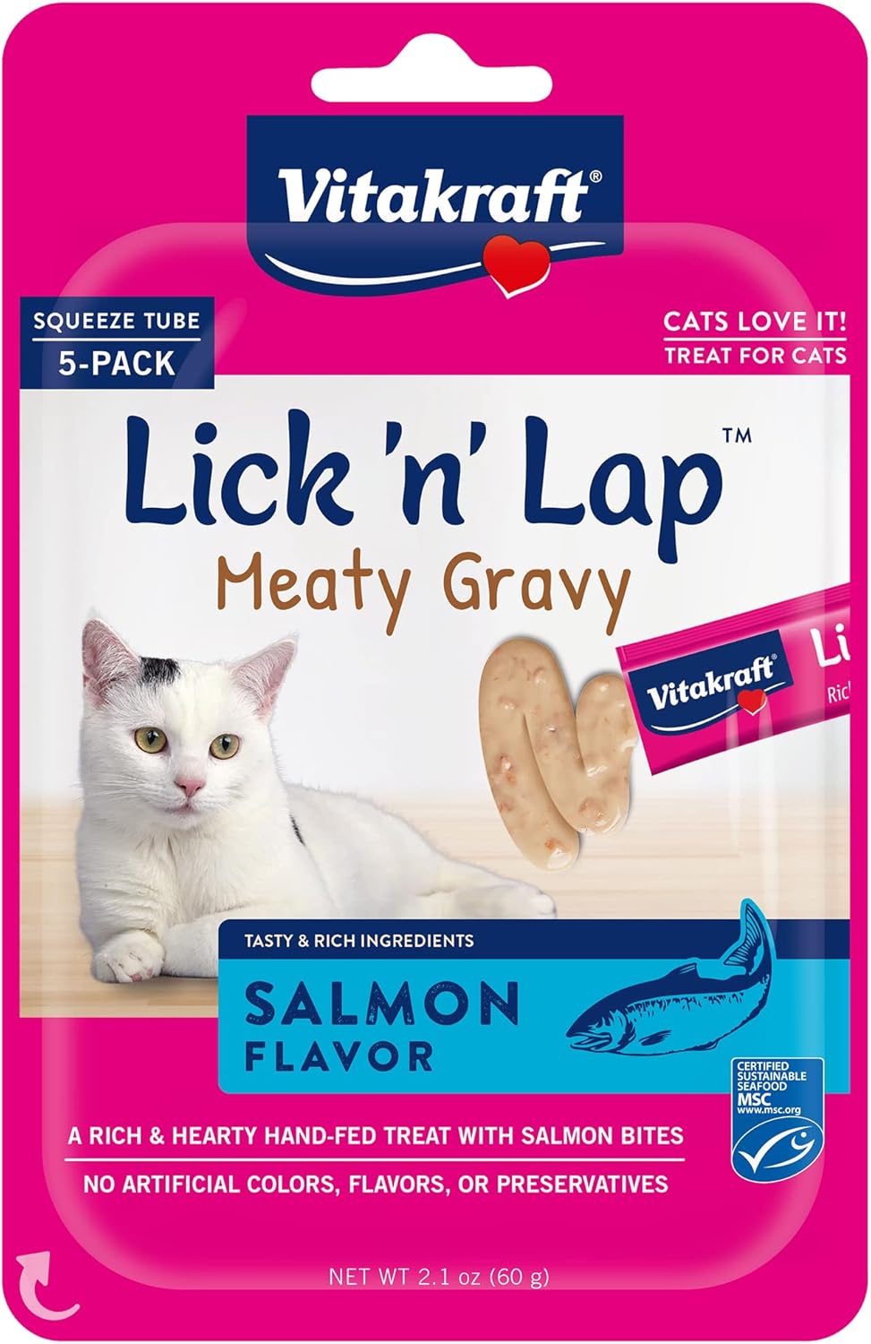 Vitakraft Lick 'N' Lap Meaty Gravy Cat – Salmon – Great For Bonding – Low Calorie Wet Cat Treat? - 5 Pack