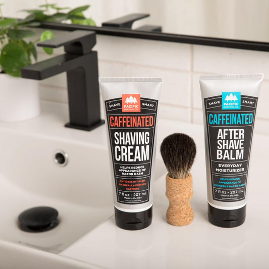 Pacific Shaving Company Caffeinated Shaving Cream & Aftershave Set - Shave Kit For Men - Antioxidant + Caffeine Enriched Shave Cream + Aftershave Lotion (7 Oz, 2 Pack)