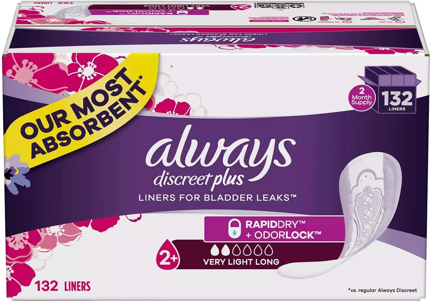 Always Discreet Incontinence Liners, Very Light Absorbency (132 ct.)