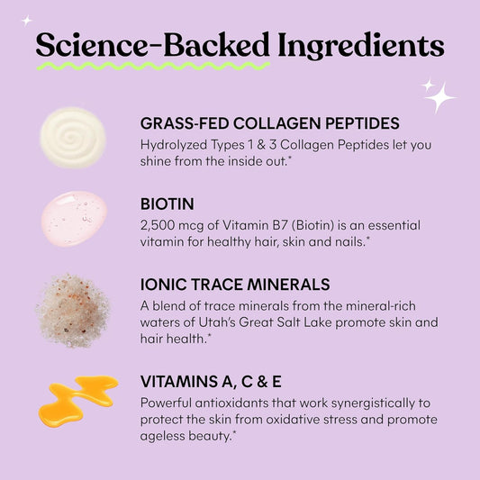 Lemme Glow Collagen Gummies For Thick Hair, Strong Nails & Healthy Skin With Multi-Collagen Peptides, Biotin, Trace Minerals, Zinc, Vitamins A, C & E, Dairy & Gluten Free, Peach Flavor, 60 Ct