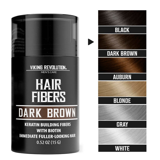 Viking Revolution Dark Brown Hair Fibers For Thinning Hair Men - Thick Fiber For Bald Spot Cover Up - Hair Building Fibers With Kerating And Biotin - Hair Fiber For Men For A Fuller Look (0.52Oz)