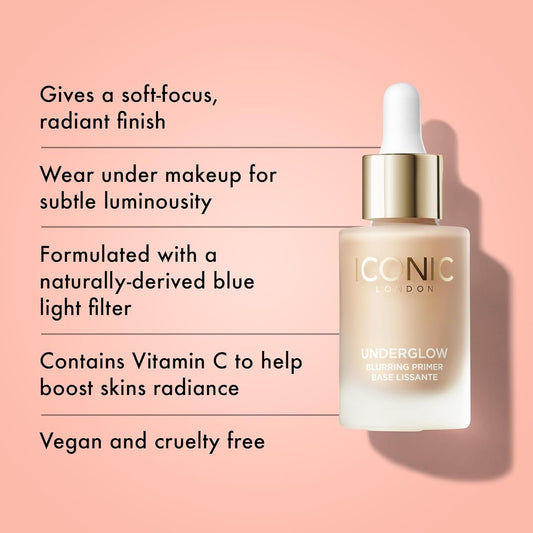 Iconic London Underglow Blurring Primer | Blurs Imperfections And Gives Skin A Radiant Glow, Cruelty-Free, Vegan Makeup Universal Shade, 0.91 Fl Oz