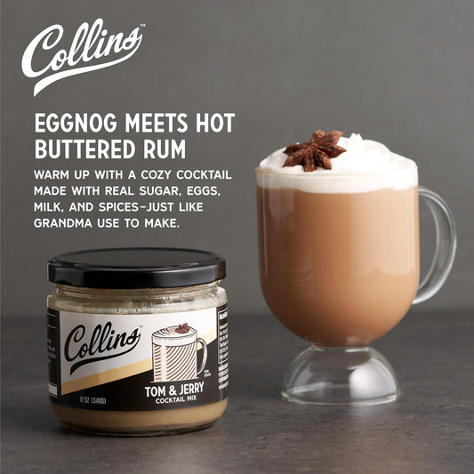 Collins Tom & Jerry Mix, Real Ingredients, Craft Cocktail Mixers, Hot Buttered Rum Style Drink, Bartender Mixer, Drinking Gifts, Home Cocktail bar, 12 oz