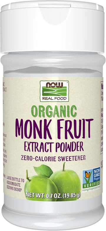 Now Foods, Certified Organic Monk Fruit Extract Powder, Zero Calorie Sweetener, Large Bottle For Serving Scoop, Certified Non-Gmo, 0.7-Ounce