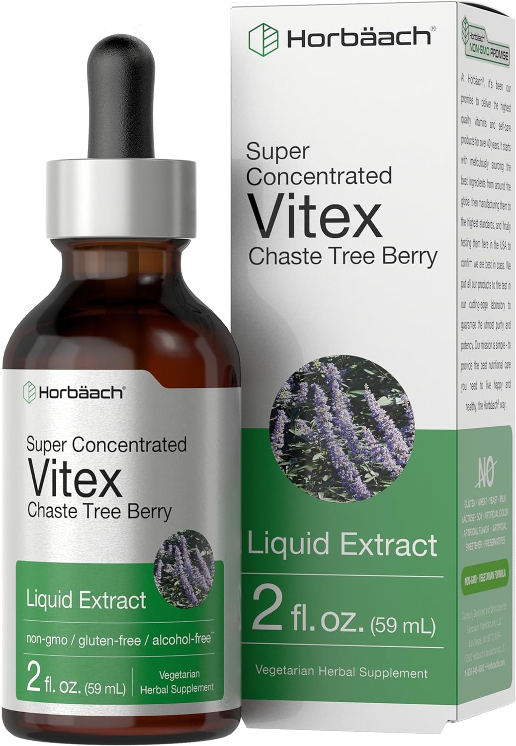 Horbäach Vitex Berry Chasteberry Extract | 2 fl oz | Super Concentrated | Alcohol Free Chaste Tree Berry Supplement | Vegetarian, Non-GMO, Gluten Free