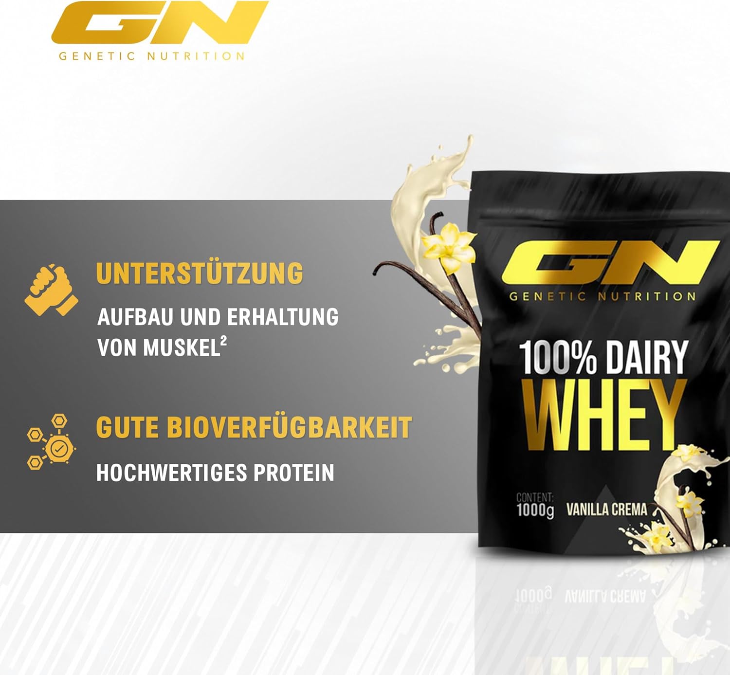 Gn Laboratories 100% Dairy Whey Protein Powder 1000 G (Vanilla Cream) - Protein Powder For Muscle Building - Protein Powder For Protein Shake