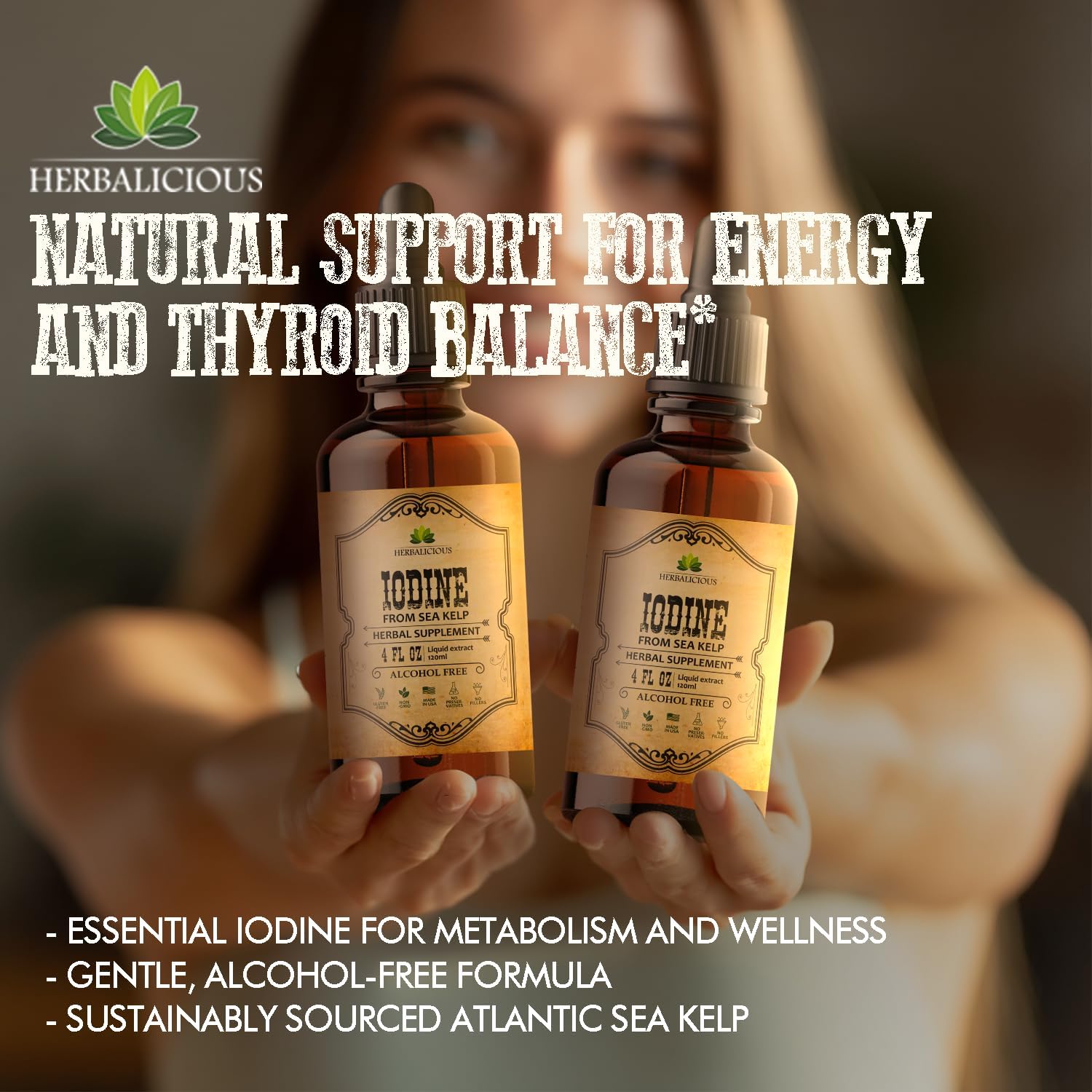 Iodine Drops – Natural Iodine Liquid From Sea Kelp – Thyroid Supplement For Energy, Digestion & Immune Support – Organic Non-Gmo Formula – 2 Fl Oz : Health & Household