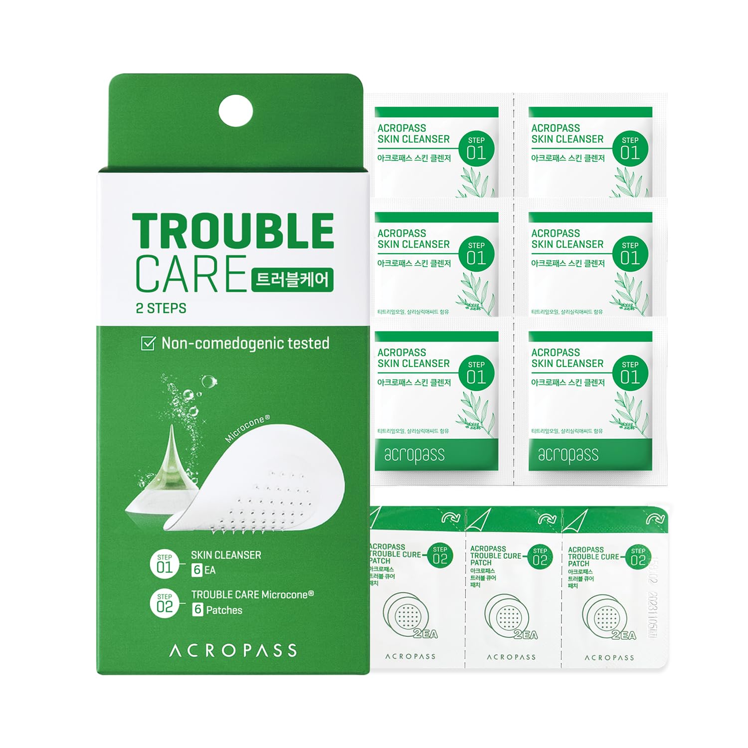 Acropass Trouble Care Microcone Acne Patch For Early Stage Pimple And Zits - Hydrocolloid, Niacimide Pimple Spot Treatment (6Ct + 6 Tea Tree Cleansers)