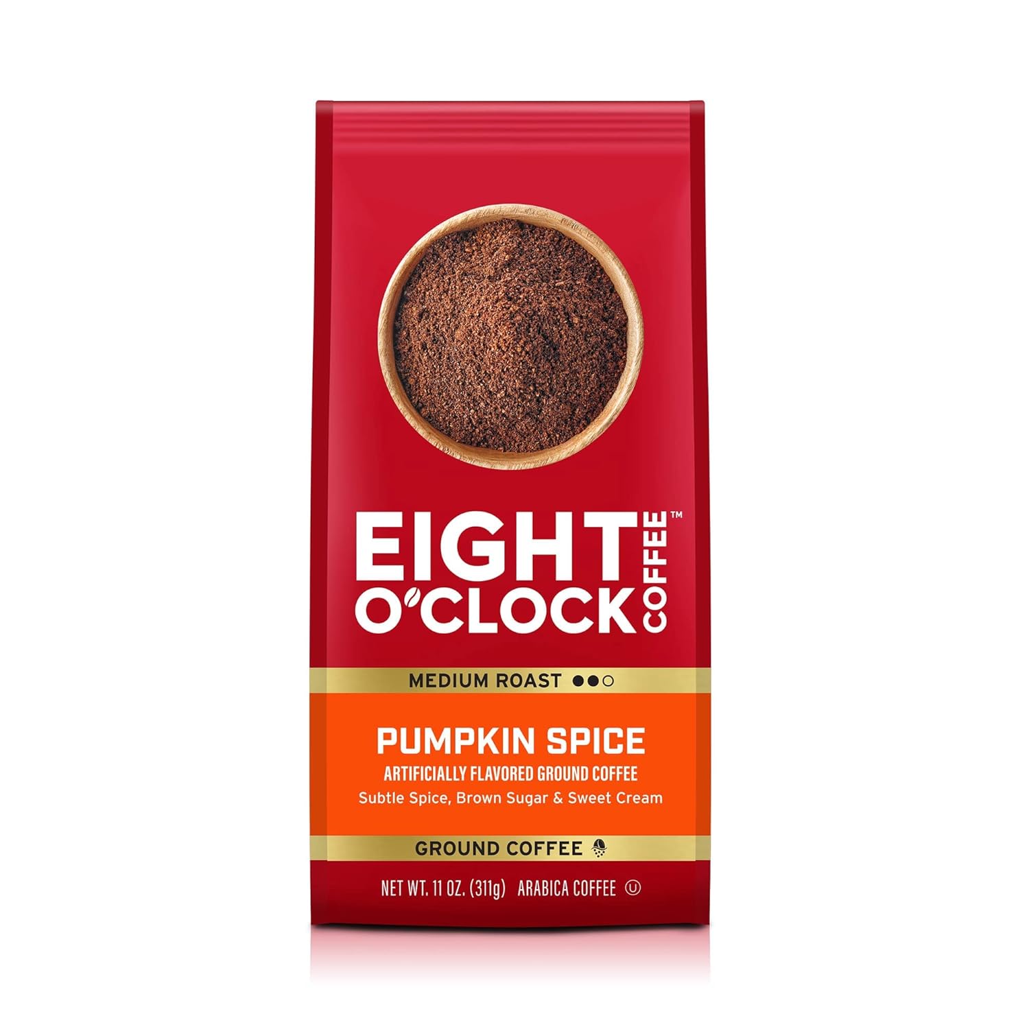 Eight O'Clock Coffee Pumpkin Spice, Medium Roast Ground Coffee, 11 Ounce (Pack of 1), 100% Arabica, Kosher Certified