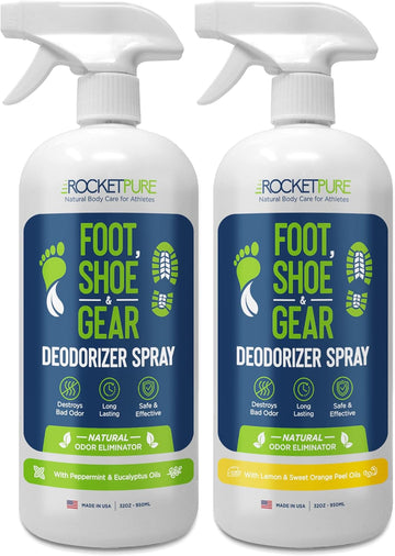 Natural Shoe Deodorizer Spray Bundle - Foot Spray Odor Eliminator Spray, Shoe Spray Deodorizer, Shoe Odor Eliminator Spray, Gear Spray (Mint 32Oz, Lemon 32Oz)