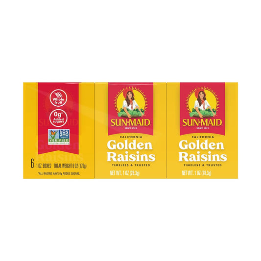 Sun-Maid California Golden Raisins - (72 Pack) 1 oz Snack-Size Box - Dried Fruit Snack for Lunches, Snacks, and Natural Sweeteners