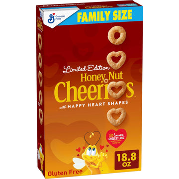 Honey Nut Cheerios Cereal, Limited Edition Happy Heart Shapes, Heart Healthy Cereal With Whole Grain Oats, Family Size, 18.8 oz