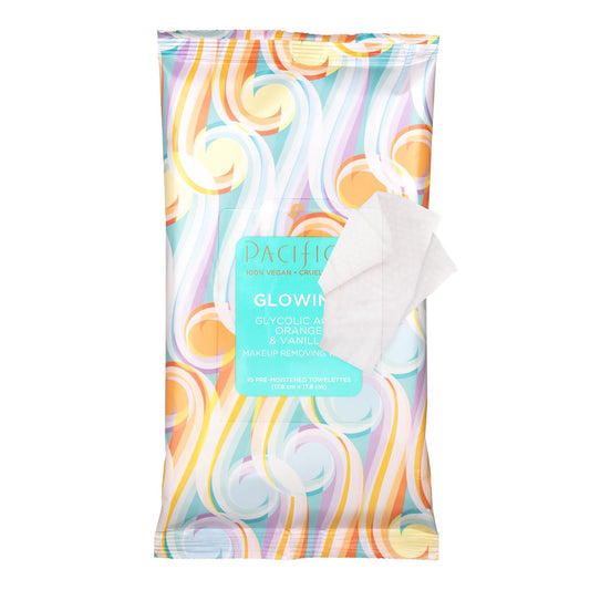 Pacifica Beauty Glowing Glycolic Acid, Orange, Vanilla Makeup Removing Wipes, Skincare, Aha, Aloe, Daily Cleansing, Face Wipes, Face Towelettes, Makeup Remover Cloth, Vegan, 10 Count (1 Pack)