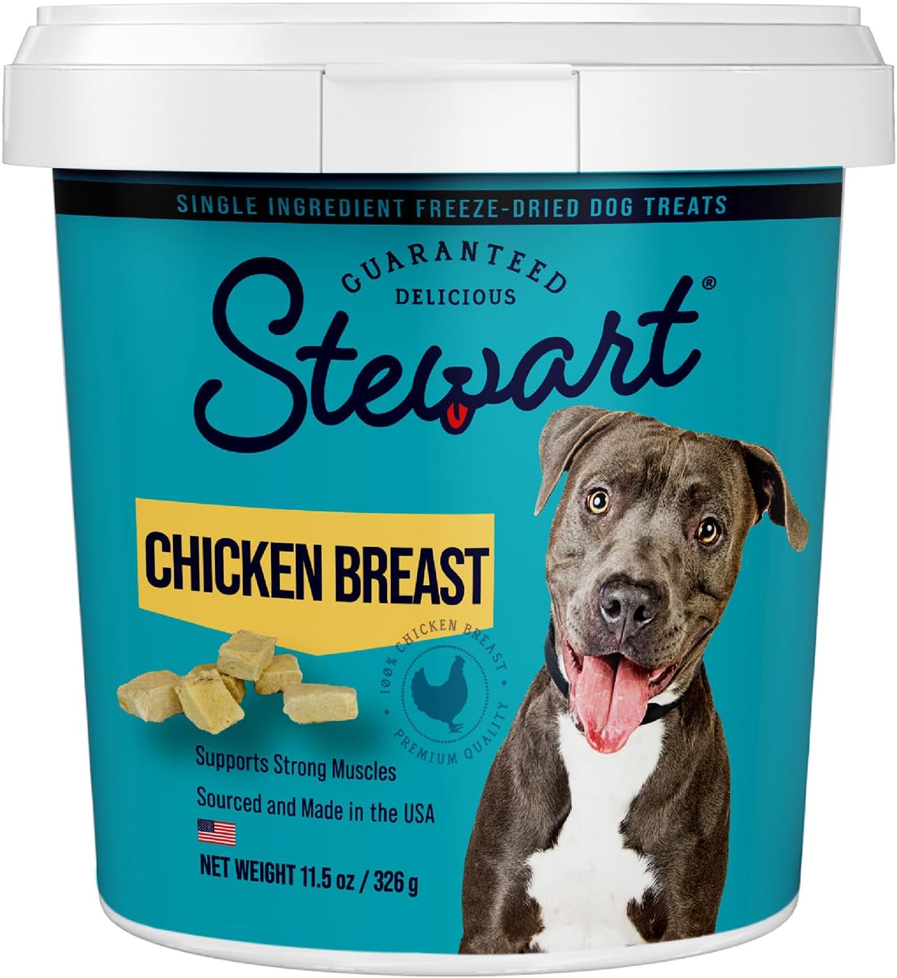 Stewart Freeze Dried Dog Treats, Chicken Breast, 11.5 oz, Grain Free & Gluten Free, Resealable Tub, Single Ingredient, training treat in Beef Liver, Salmon, Chicken Liver & Chicken Breast 4, 14, 21 oz