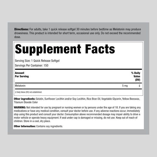 Piping Rock Liposomal Melatonin 5mg | 150 Softgels | Non-GMO, Gluten Free Supplement : Health & Household