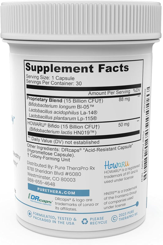 Pure Therapro Rx Power Probiotic Daily - 30 Acid-Resistant Capsules | 4 Proven Strains - 30 Billion CFU/Capsule | Patented Activ-Vial Desiccant Bottle to Ensure Freshness | NO Refrigeration Required