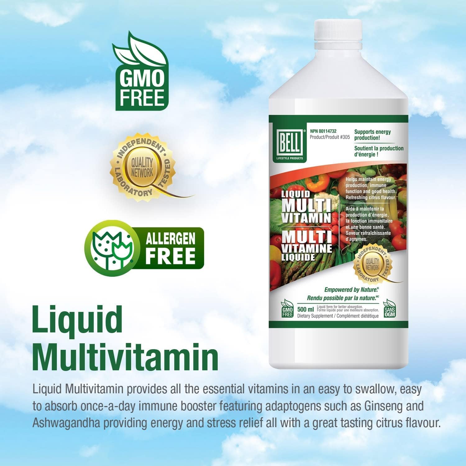 Bell Liquid Multivitamins for Women and Men- Easy Absorption, Proprietary Blend with Important Vitamins and Herbal Extract- Liquid Vitamins, Non GMO, Soy, Gluten, Dairy Free,16 Fl.oz : Health & Household