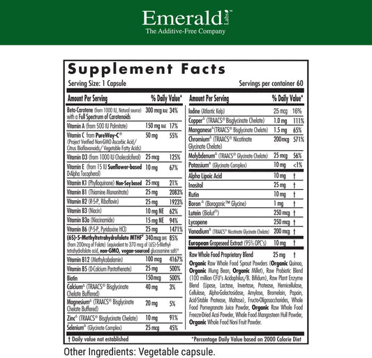 Emerald Labs Complete 1-Daily Multi - Complete Multivitamin For Men & Women With Vitamin C, Methylated Folate, Whole-Food Blend & More For Immune Support, Bone Health & More* - 30 Vegetable Capsules