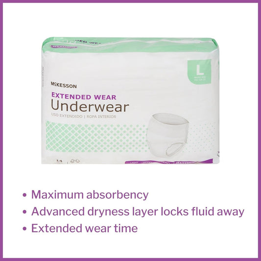 Mckesson Extended Wear Underwear, Incontinence, Maximum Absorbency, Large, 14 Count