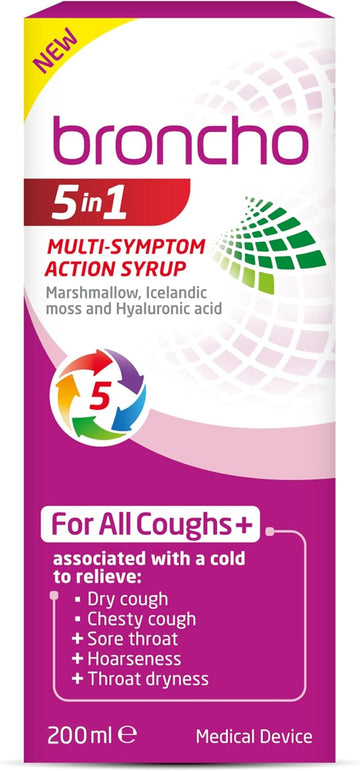 Bronchostop 5In1 Cough Multi-Symptom Action Syrup 200Ml (Pack Of 2)