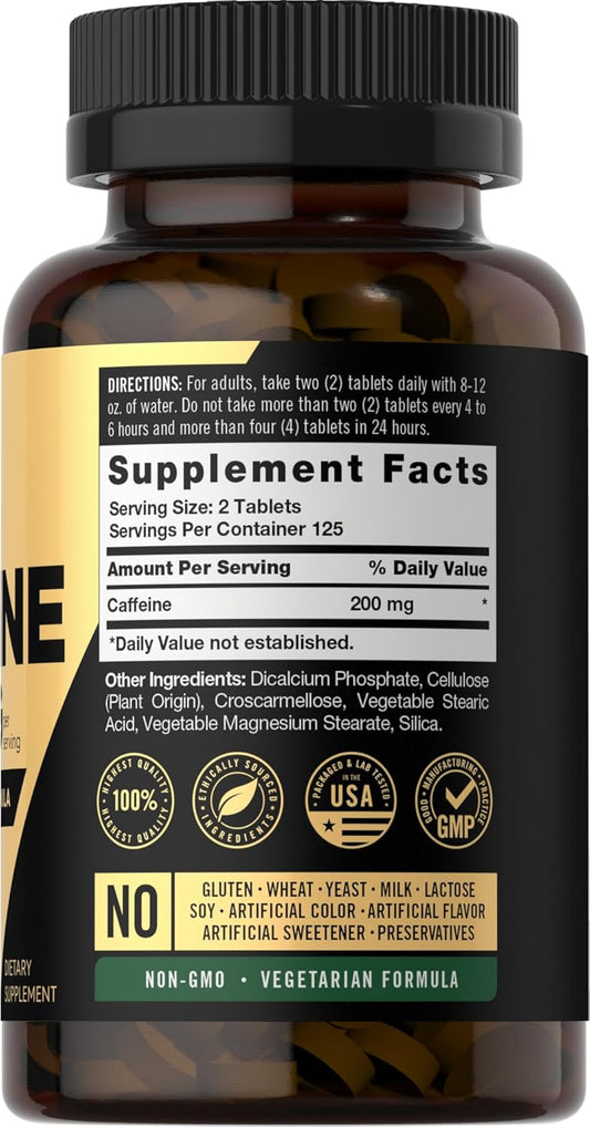 Carlyle Caffeine Pills 200Mg | 250 Tablets | Advanced Athlete Formula | Vegetarian, Non-Gmo & Gluten Free Supplement