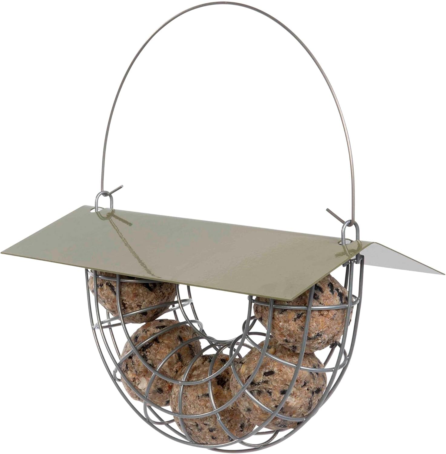 Jacobi Jayne® Suet Ball Basket - large capacity holds 5 fat balls for wild birds - hanging bird feeder for suet balls - bird feeder with pitched roof to protect bird fat balls :Garden