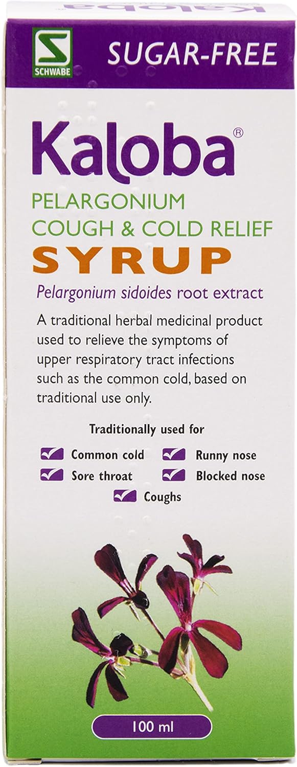 Schwabe Pharma - Kaloba Cough & Cold Relief Syrup - Pelargonium Sidoides Root Extract - Traditionally Used For Common Cold, Runny Nose, Sore Throat, Blocked Nose, Cough - Sugar Free – 100Ml