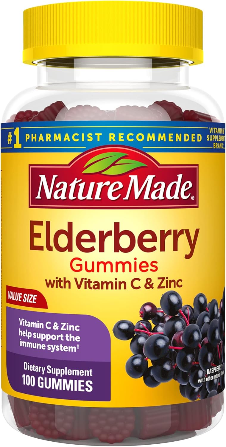 Nature Made Elderberry With Vitamin C And Zinc, Dietary Supplement For Immune Support, 100 Gummies, 50 Day Supply