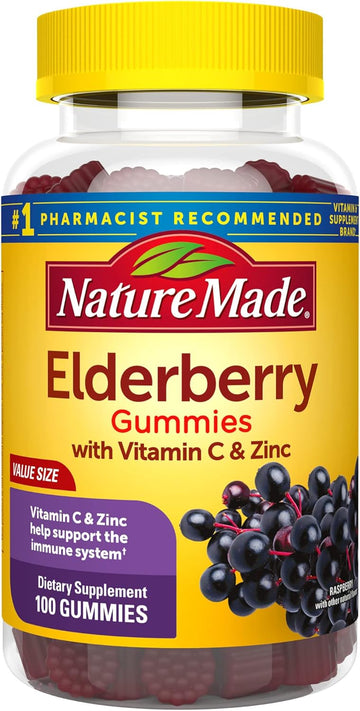 Nature Made Elderberry With Vitamin C And Zinc, Dietary Supplement For Immune Support, 100 Gummies, 50 Day Supply