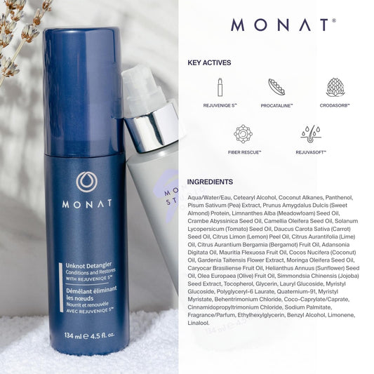MONAT Unknot Detangler Infused with Rejuveniqe® S - Lightweight, Anti Frizz Hair Detangler Spray Leaving Strands Soft and Knot-free. Safe for Color-treated Hair. -Net Wt. 134 ml / 4.5 fl. oz
