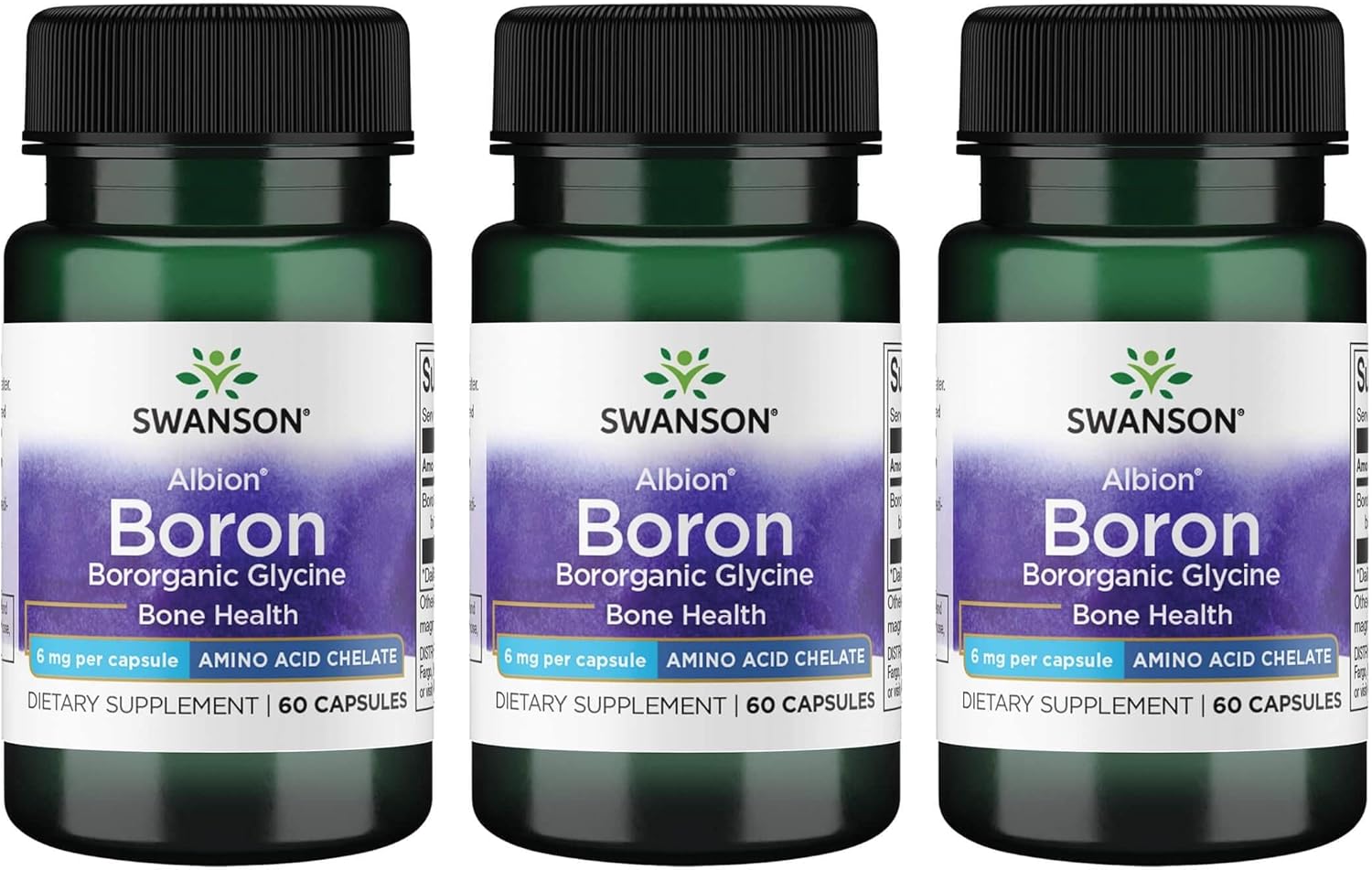 Swanson Boron From Albion - Boroganic Glycine Supplement Supporting Joint Health '&' Bone Health - High Absorption Formula May Support Overall Balance - (60 Capsules, 6Mg Each) 3 Pack