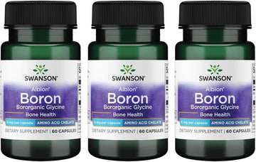 Swanson Boron From Albion - Boroganic Glycine Supplement Supporting Joint Health '&' Bone Health - High Absorption Formula May Support Overall Balance - (60 Capsules, 6Mg Each) 3 Pack