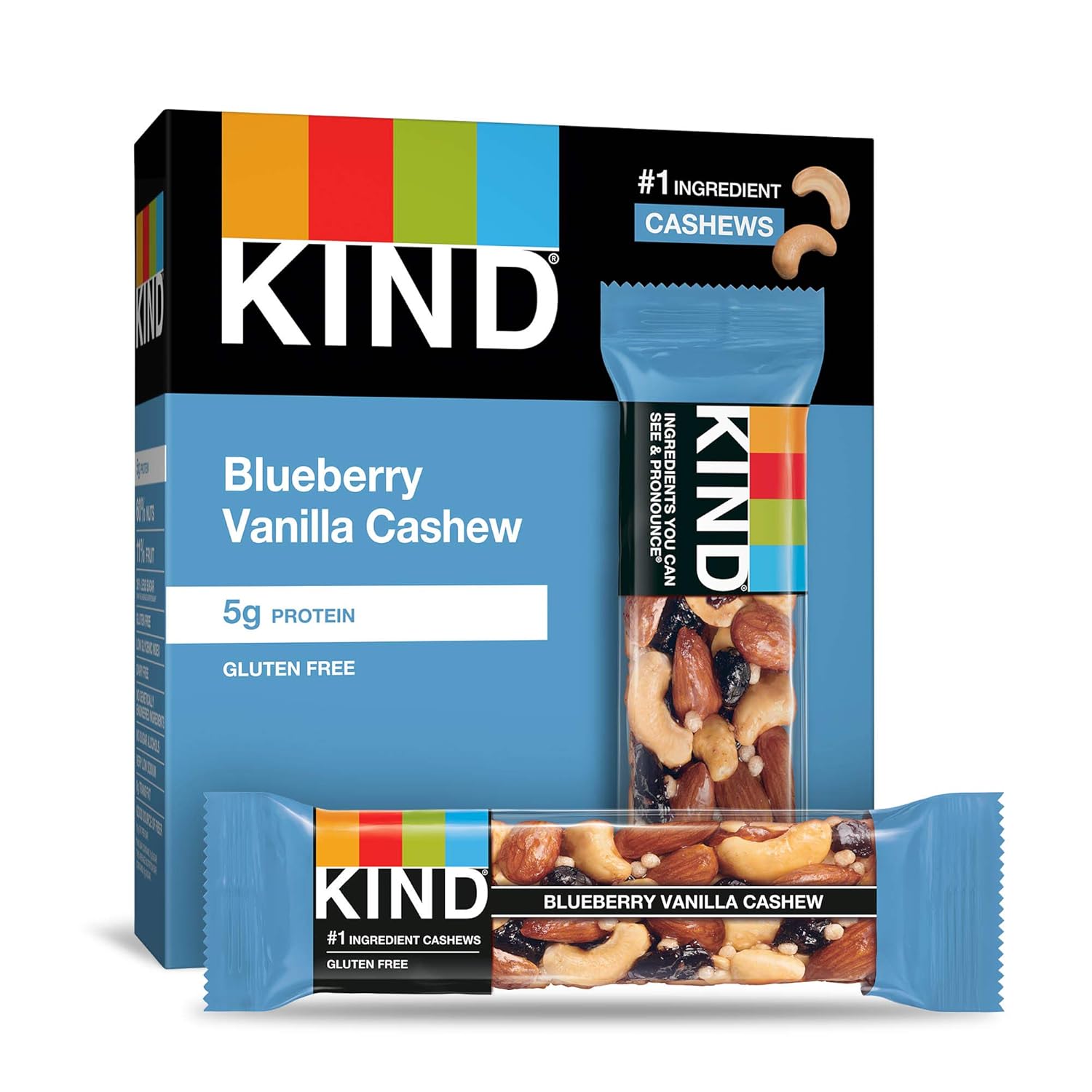 Kind Healthy Snack Bar, Blueberry Vanilla Cashew, 5G Protein, Gluten Free Bars, 1.4 Oz, (60 Bars)