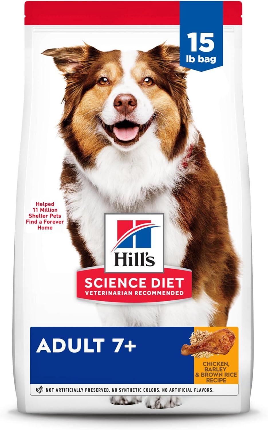 Hill's Science Diet Adult 7+, Senior Adult 7+ Premium Nutrition, Dry Dog Food, Chicken, Brown Rice, & Barley, 15 lb Bag