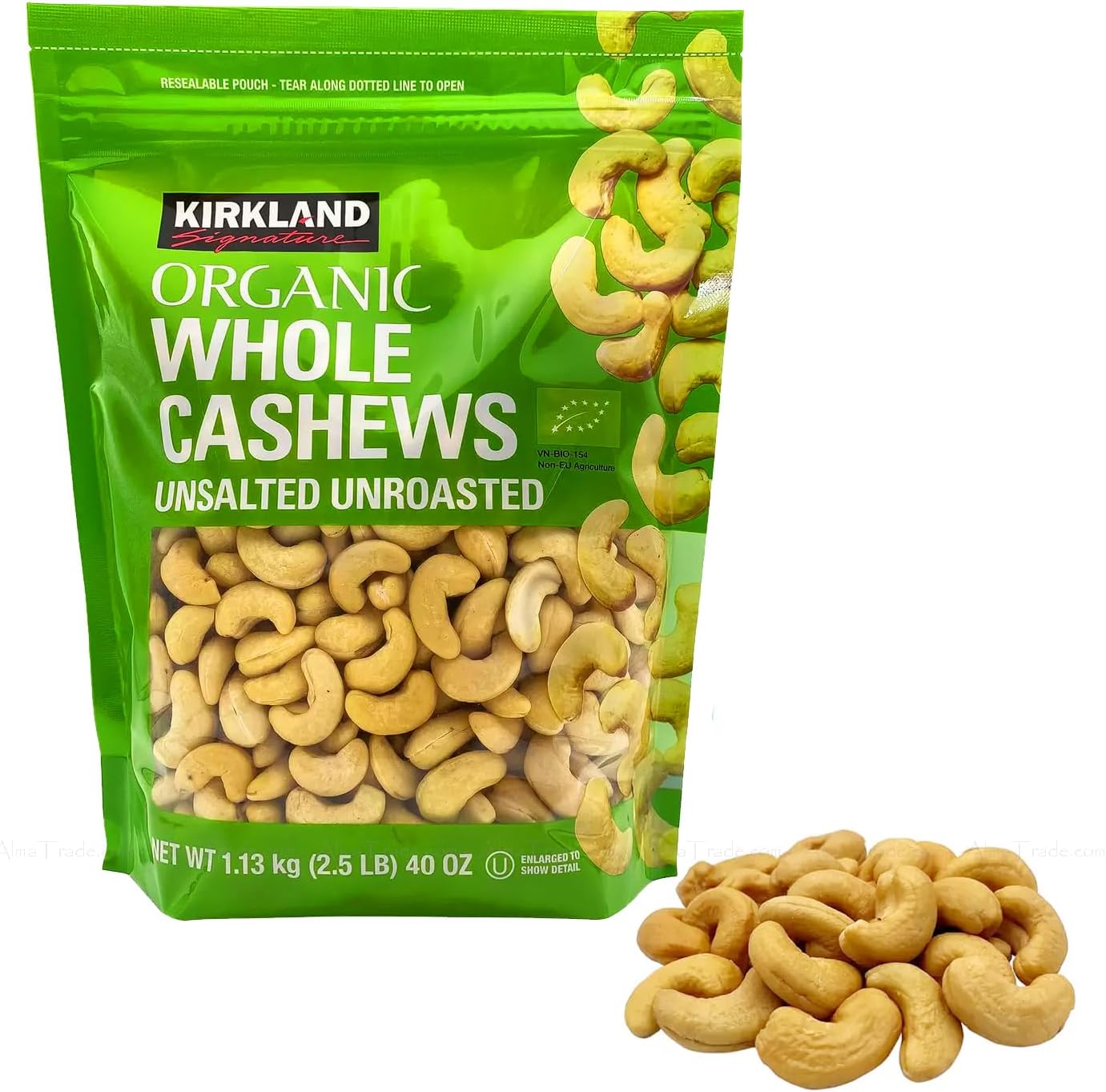 Kirkland Signature Organic Whole Cashews Unsalted Unroasted Nuts Bag Pack 1.13Kg