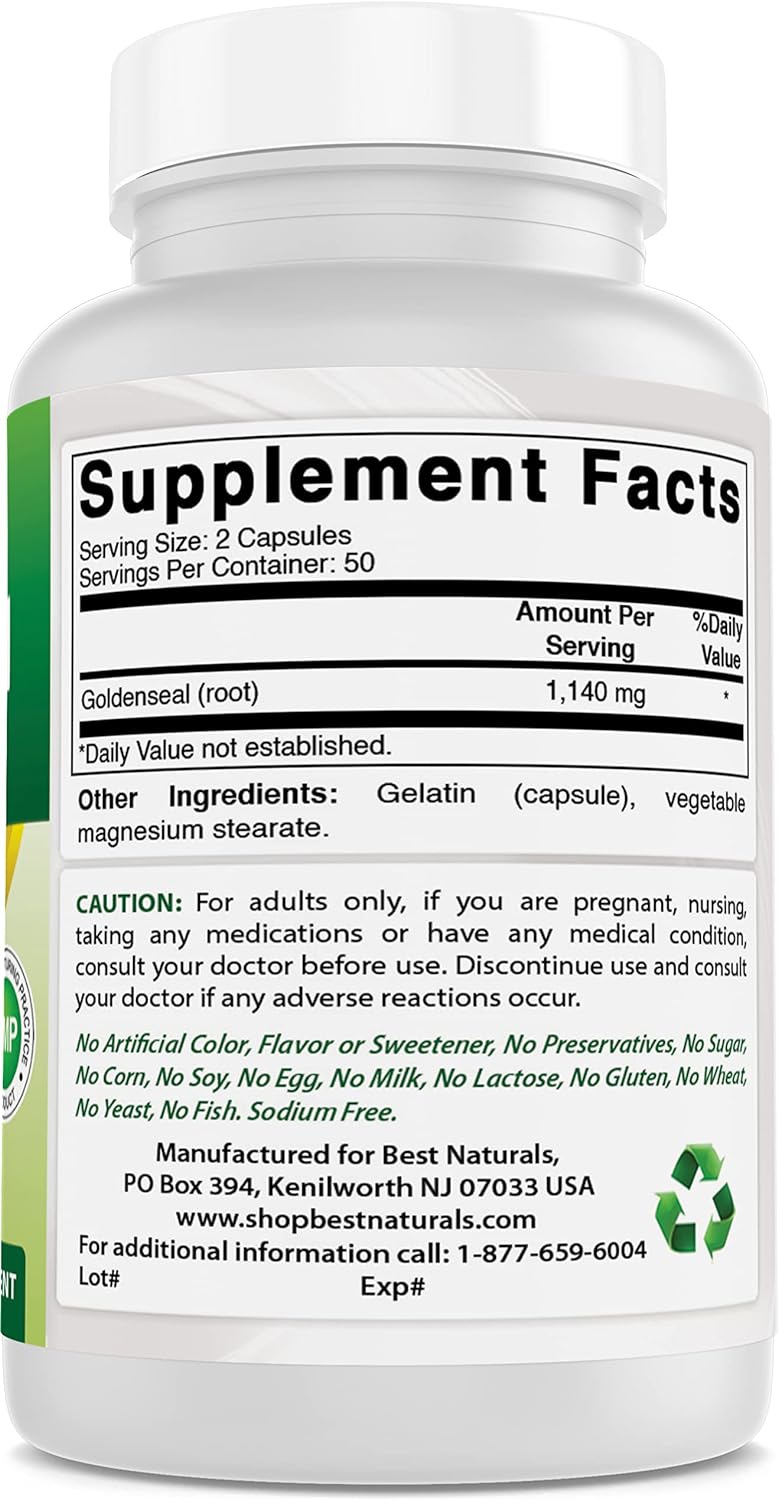 Best Naturals Goldenseal Root 570 mg (Non-GMO) 100 Capsules : Health & Household