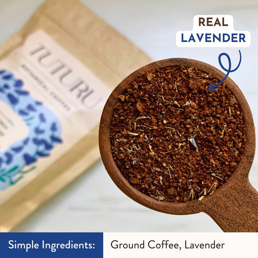 Organic Lavender Ground Coffee | Real Lavender Flower | Medium Roast, Organic Flavored Coffee | Smooth Low-Acid | Perfect For Drip, Pour Over Or Cold Brew | 8 Oz, 22 Servings