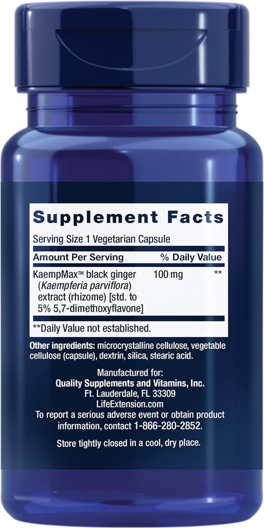 Life Extension Male Vascular Sexual Health Support -Hormone-Free Black Ginger Extract Supplement For Men  One Daily, Gluten-Free, Vegetarian, Non-Gmo - 30 Capsules