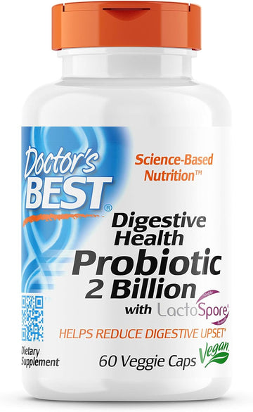 Doctor'S Best Digestive Health Probiotic 2 Billion With Lactospore, Non-Gmo, Vegan, Gluten Free, Soy Free, 60 Veggie Caps (Drb-00464)